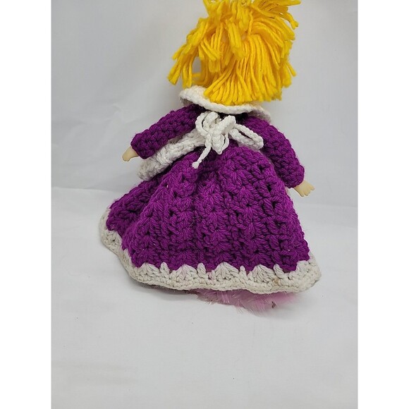 Doll  Handmade Crochet Duster Cover Purple Yarn Soft Face 14" Cottage Core - Picture 14 of 16